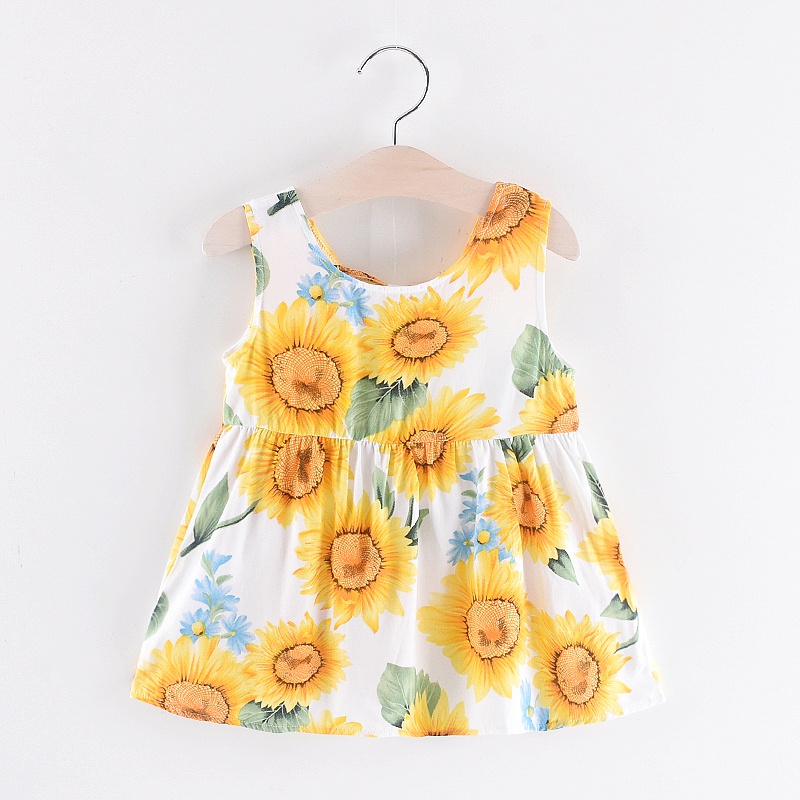 Baby Sunflower Print Backless Dresses